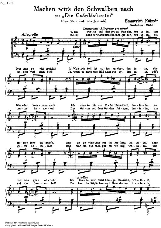 Machen wir's den Schwalben Nach from Die Csardasfürstin