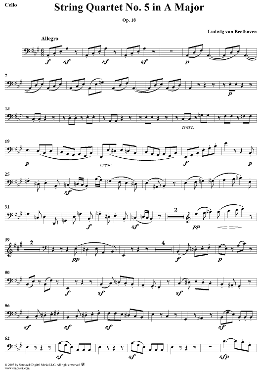 String Quartet No. 5 in A Major, Op. 18, No. 5 - Cello