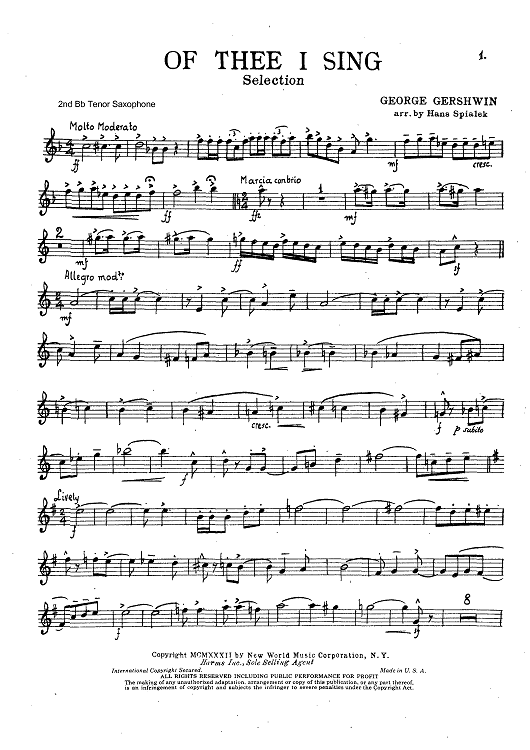 Of Thee I Sing - Tenor Sax 2