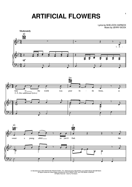 Artificial Flowers" Sheet Music by Bobby Darin; The Beautiful South for