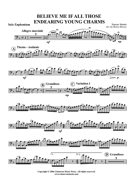 Believe Me If All Those Endearing Young Charms - Solo Euphonium BC/TC