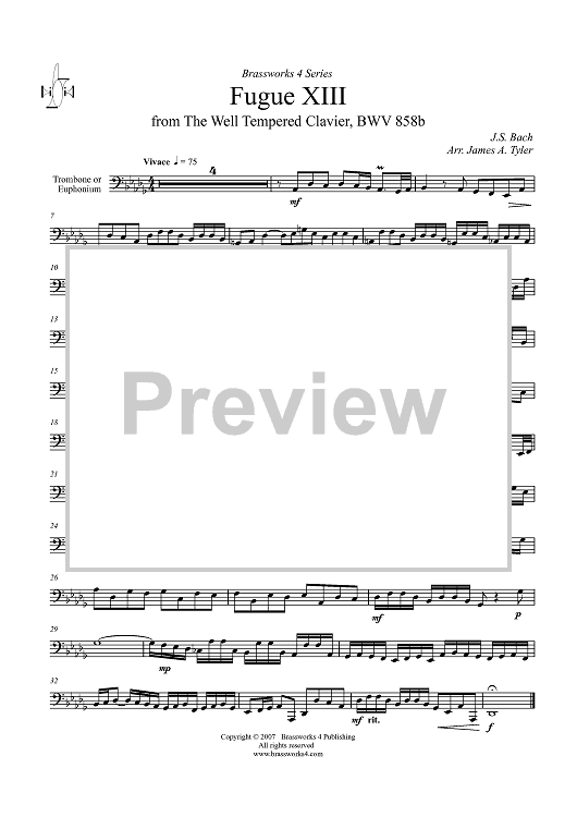 Fugue XIII from "The Well Tempered Clavier", BWV858b - Trombone or Euphonium BC