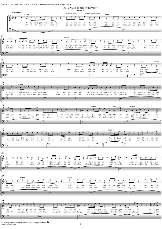 "Deh se piacer mi vuoi", No. 2 from "La Clemenza di Tito", Act1 (K621) - Full Score