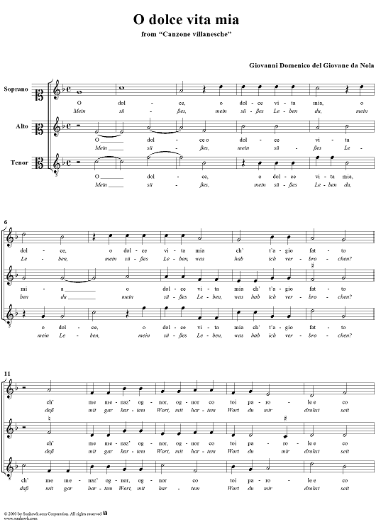 O dolce vita mia, from "Canzone villanesche" (Venice, 1541)