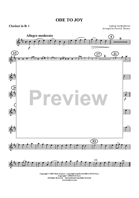 Ode to Joy - Clarinet 1 in B-flat