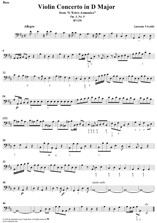 Violin Concerto in D Major    - from "L'Estro Armonico" - Op. 3/9  (RV230) - Bass