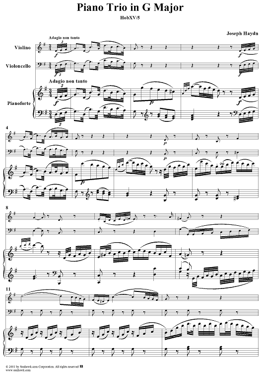 Piano Trio in G Major, HobXV/5 - Piano Score