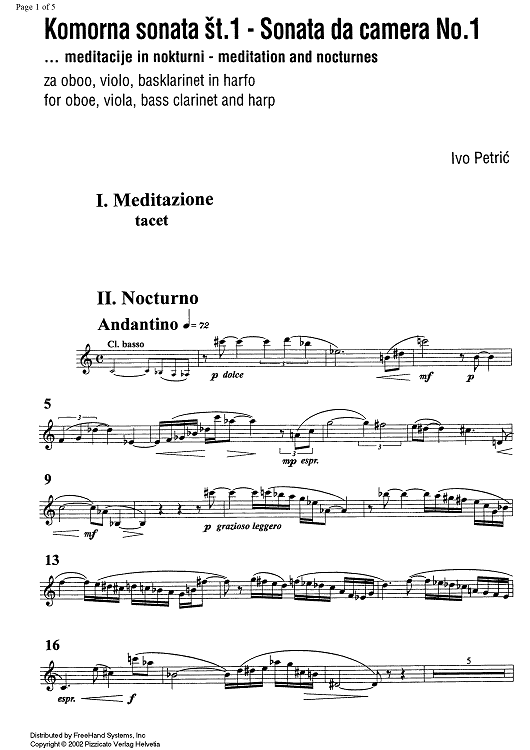 Sonata da camera No. 1 ... meditation and nocturnes - Oboe