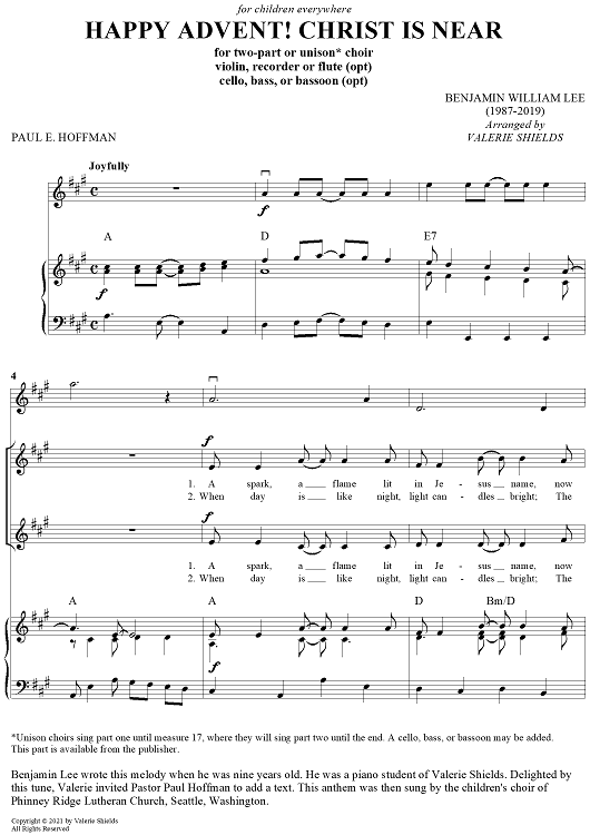 Happy Advent!  Christ Is Near - Vocal Score