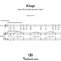 Five Lieder for Low Voice, Op. 105, No. 3, Klage