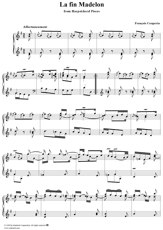 Harpsichord Pieces, Book 4, Suite 20, No.5:  La fin Madelon