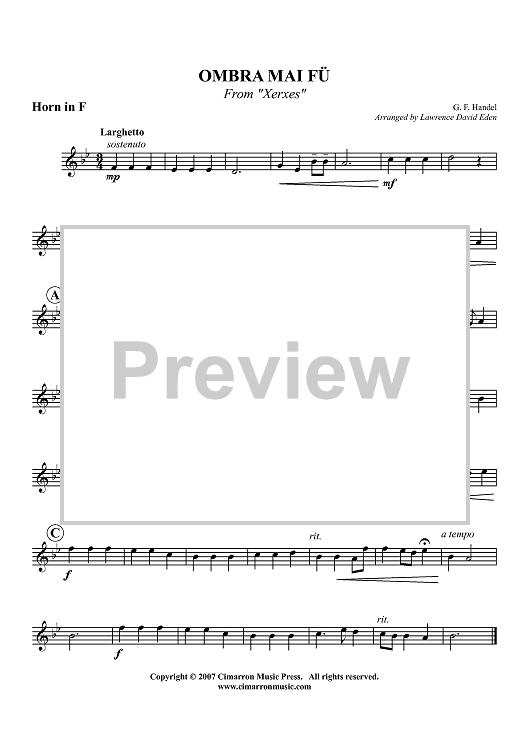 Ombra Mai Fu - From "Xerxes" - Horn in F