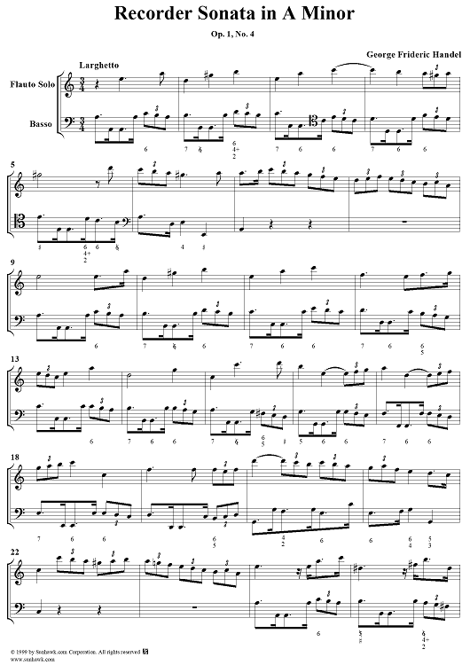 Recorder Sonata in A minor, Op. 1, No. 4