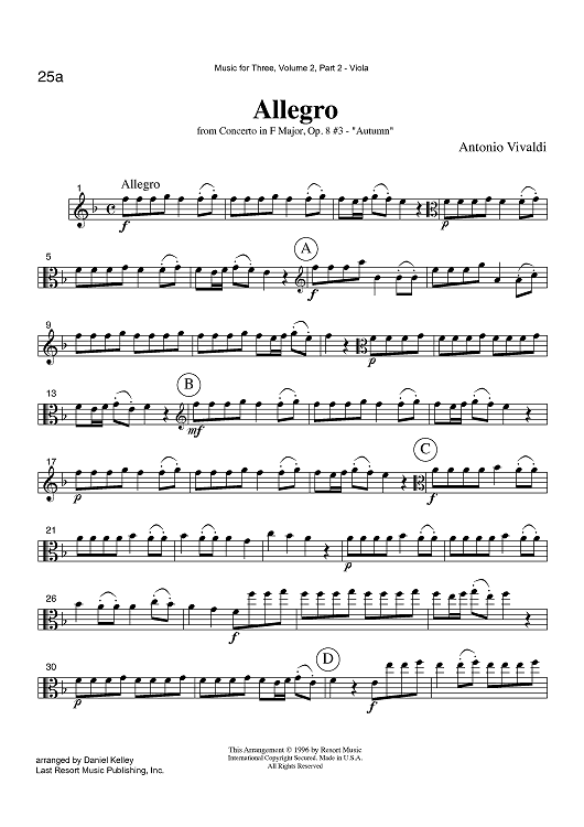 Allegro - from Concerto in F Major, Op. 8 #3 - "Autumn" - Part 2 Viola