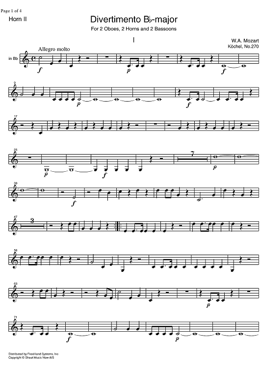 Divertimento No.14 Bb Major KV270 - Horn 2