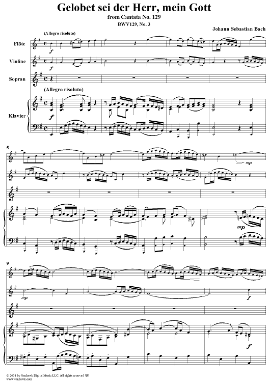 "Gelobet sei der Herr, mein Gott", Aria, No. 3 from Cantata No. 129: "Gelobet sei der Herr, mein Gott" - Piano Score