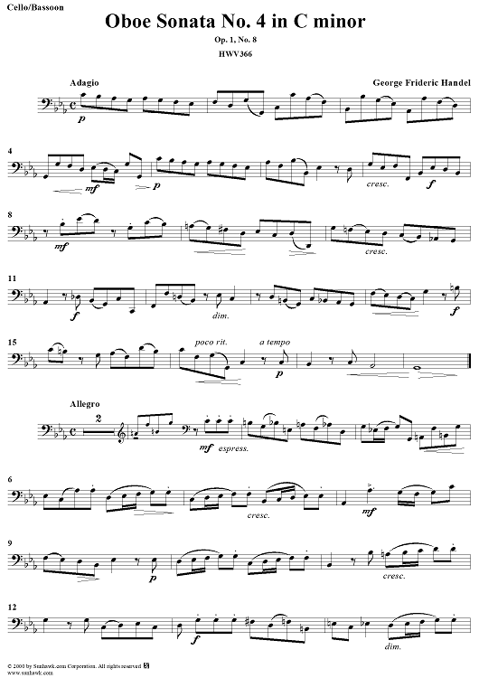Oboe Sonata No. 4 in C Minor - Cello/Bassoon