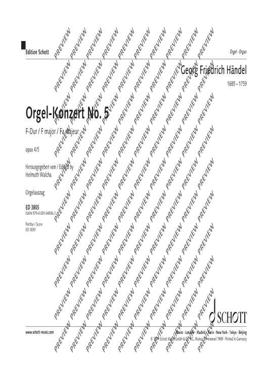 Organ Concerto No. 5 F Major - Organ Reduction