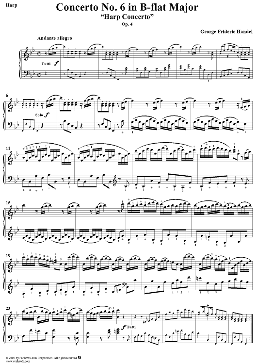 Concerto No. 6 in B-flat Major "Harp Concerto"  Op. 4, No. 6, HWV294 - Harp