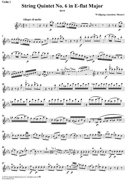 String Quintet No. 6 in E-flat Major, K614 - Violin 1