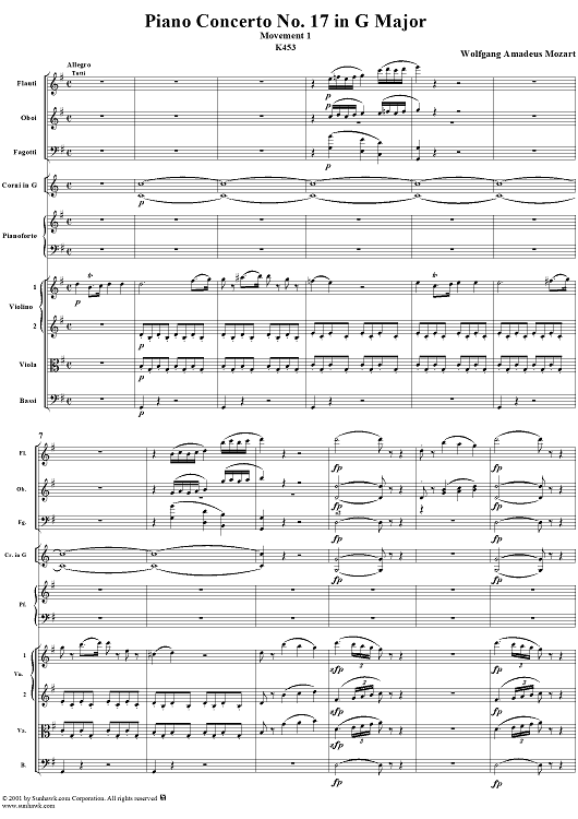 Piano Concerto No. 17 in G Major, Movement 1 (K453) - Full Score