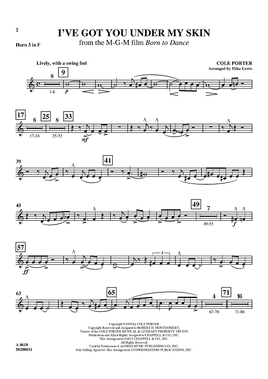 I've Got You Under My Skin - from the M-G-M film Born to Dance - Horn 3 in F