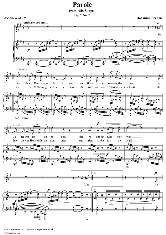 Parole - From "Six Songs" op. 7, no. 2