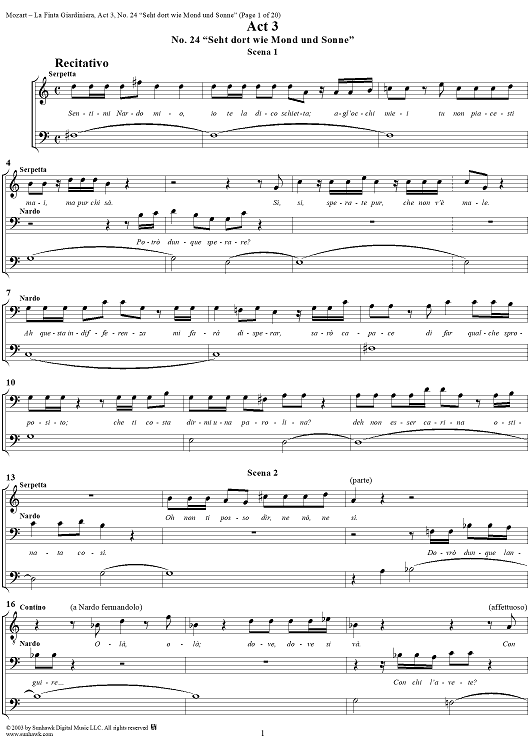 La Finta Giardiniera, Act 3, No. 24 "Seht dort wie Mond und Sonne" (Aria) - Full Score