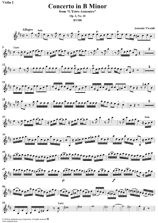 Concerto in B Minor, Op. 3, No. 10, RV580 from "L'estro Armonico" - Violin 2
