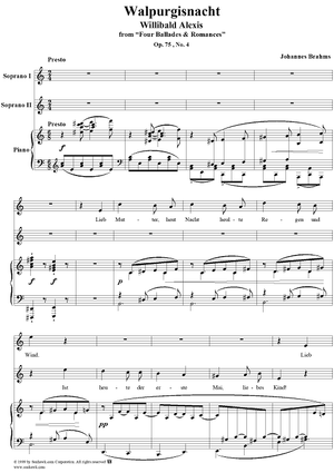 Four Ballades & Romances, Op.75, No.4 Walpurgisnacht, "Lieb Mutter, heut Nacht heulte Regen und Wind"