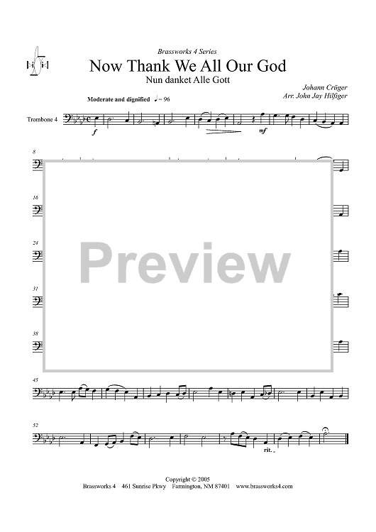 Thank We All Our God (Nun danket Alle Gott) - Trombone 4