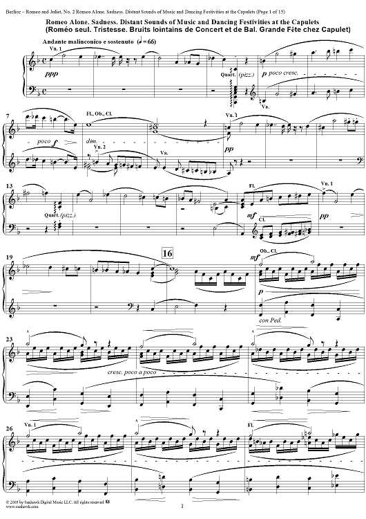 Romeo and Juliet, No. 2. Romeo Alone. Sadness. Distant Sounds of Music and Dancing Festivities at the Capulets