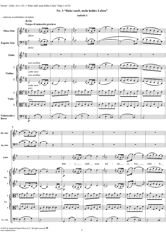 "Ruhe sanft, mein holdes Leben", No. 3 from "Zaide", Act 1, K336b (K344) - Full Score