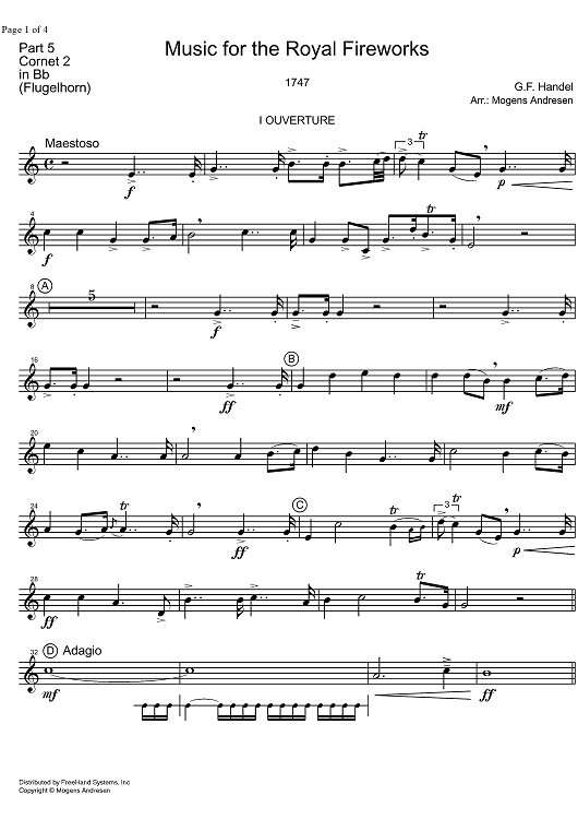 Music for the Royal Fireworks HWV 351 - B-flat Cornet 2