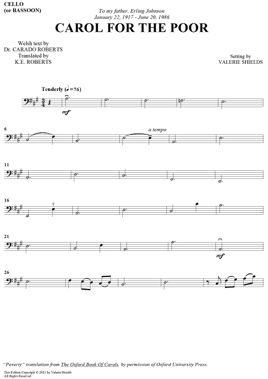 Carol for the Poor - Cello or Bassoon