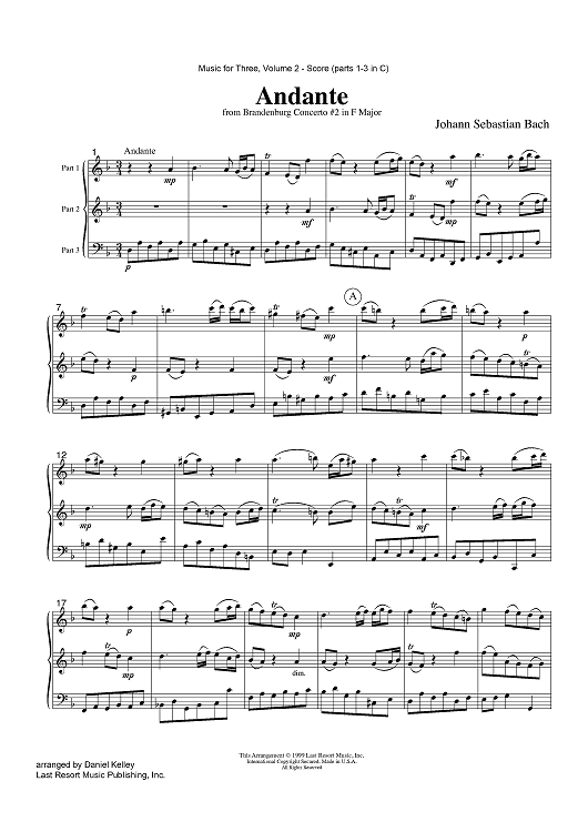 Andante - from Brandenburg Concerto #2 in F Major - Score
