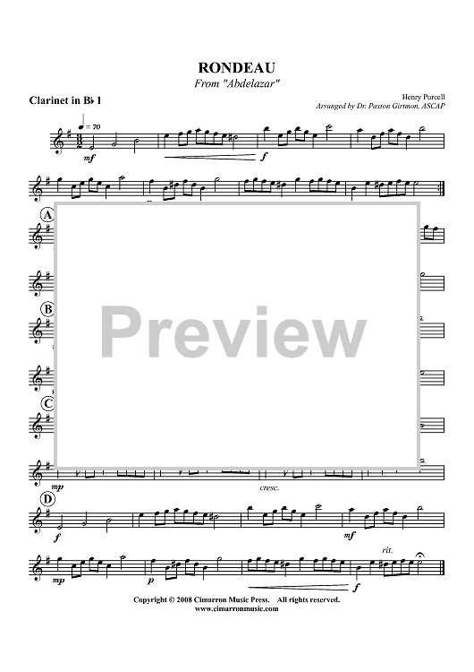 Rondeau from "Adbelazar" - Clarinet 1 in B-flat