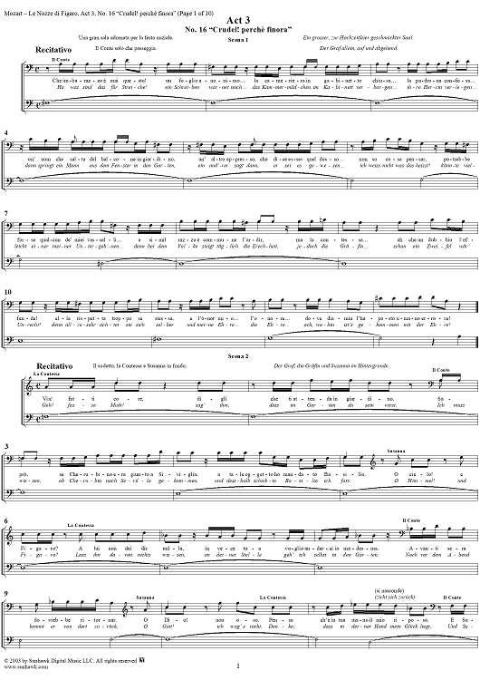 "Crudel! perchè finora", from "Le Nozze di Figaro", Act 3 - Full Score