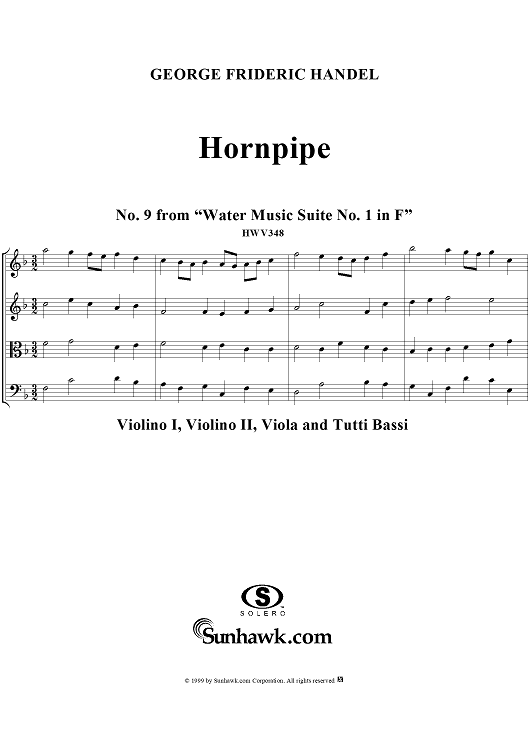 Hornpipe - No. 9 from "Water Music Suite No. 1 in F" - HWV348 - Full Score