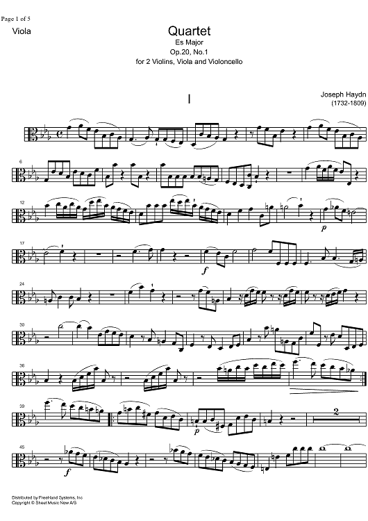 String Quartet Eb Major Op.20 No. 1 - Viola
