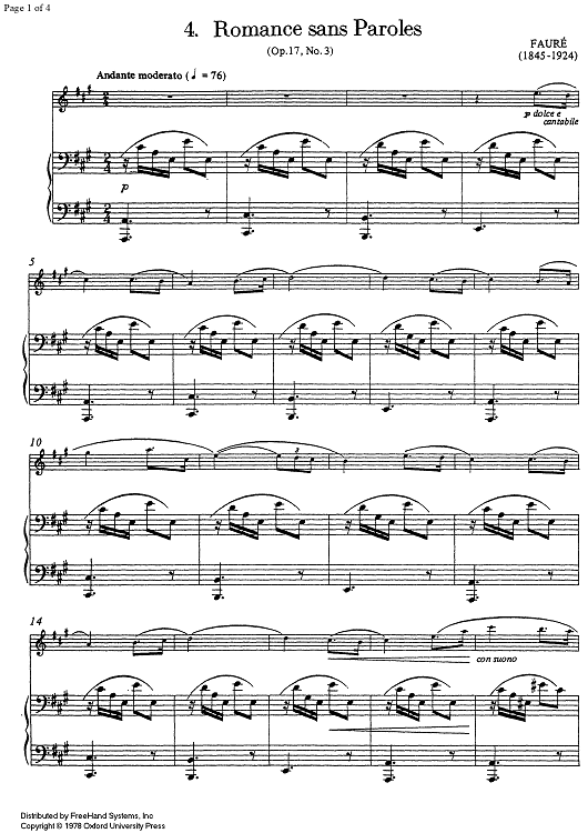 Romance sans Paroles (Op.17 No. 3) - Score