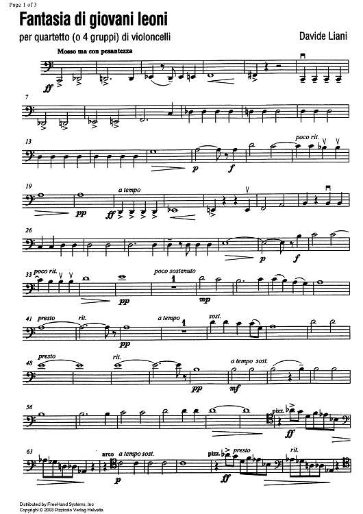 Fantasia di giovani leoni (Phantasy of the young lion) - Cello 2