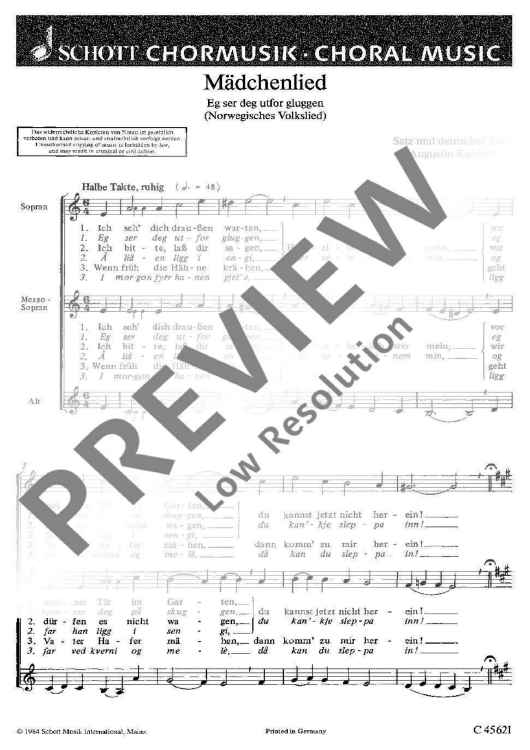 Mädchenlied - Choral Score