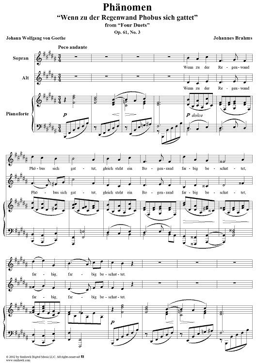 Four Duets, Op.61, No.3 Phänomen, "Wenn zu der Regenwand Phöbus sich gattet"
