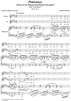 Four Duets, Op.61, No.3 Phänomen, "Wenn zu der Regenwand Phöbus sich gattet"