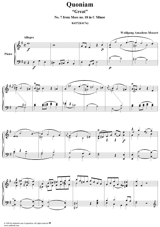 Quoniam - No. 7 from Mass no. 18 in C minor ("Great")   - K427 (K417a)