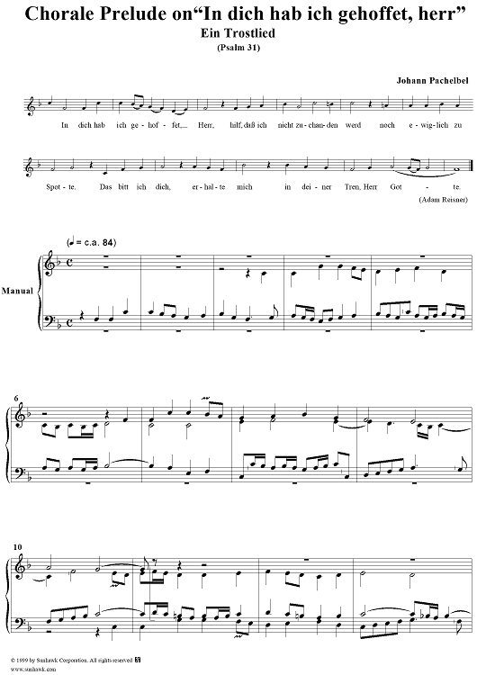 Chorale Preludes, Part II, Ein Trostlied, 14. In dich hab ich gehoffet, Herr (Psalm 31)