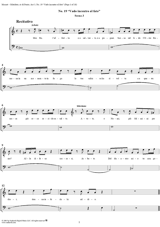 "Vado incontro al fato", No. 19 from "Mitridate, rè di Ponto", Act 3, K74a (K87) - Full Score