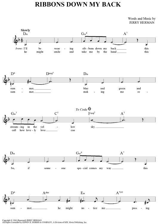 Ribbons Down My Back" Sheet Music for Lead Sheet Sheet Music Now