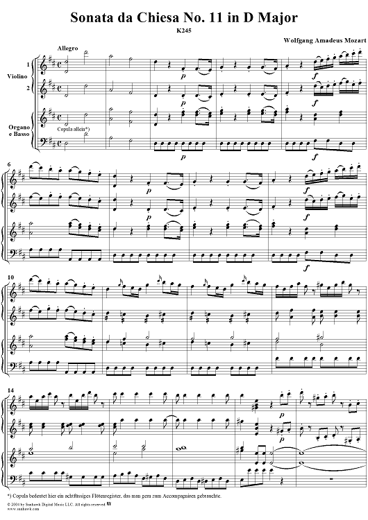 Sonata da Chiesa No. 11 in D Major, K245 - Full Score